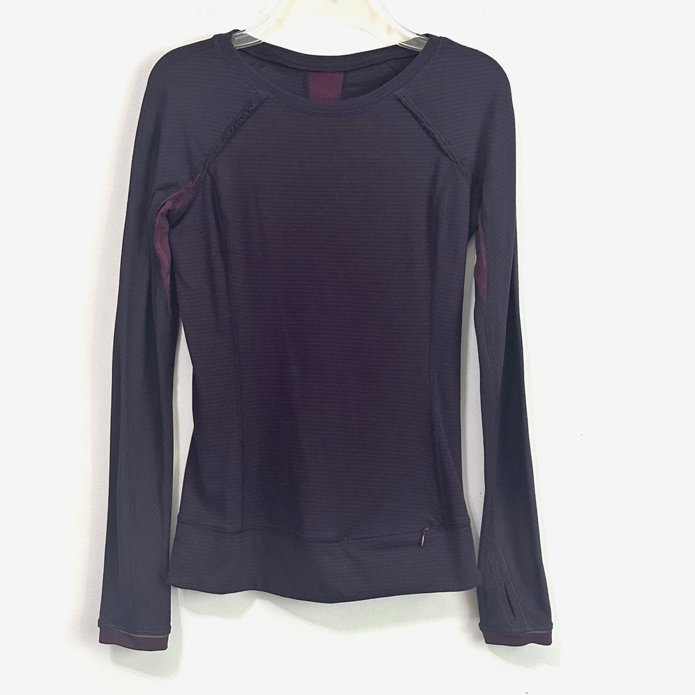 Lululemon Full Tilt Long Sleeve Top S/4? Navy Hyper Stripe Plum Lace Thumb Holes